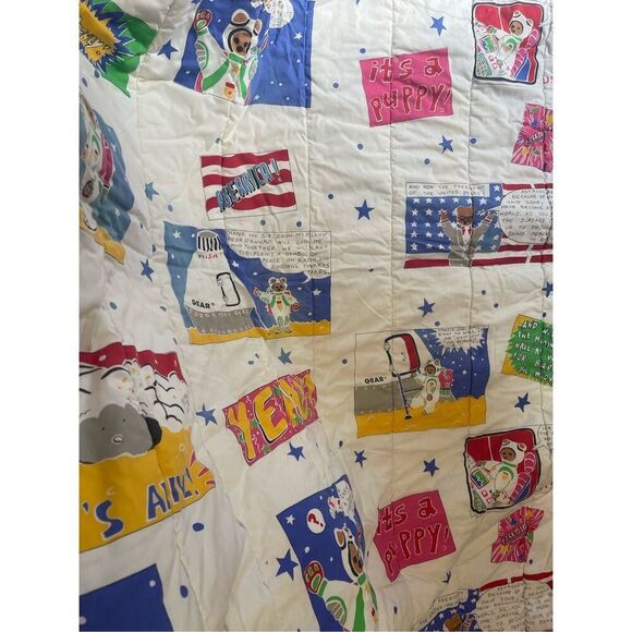 Astro Bears kids comforter Vtg Little Bear Astronauts Space Puppy USA Flags Twin - Picture 2 of 16